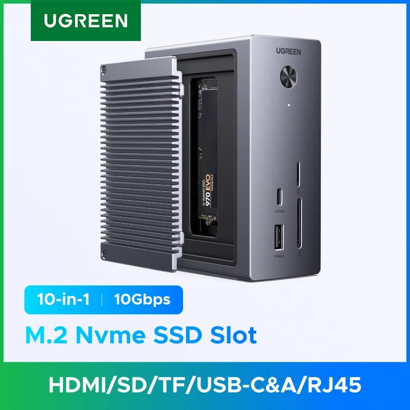 Docking Station UGREEN per SSD M.2, Hub USB-C 10Gbps con Slot NVMe, HDMI 4K60Hz, SD&TF, PD100W, RJ45 per Laptop Mac Windows