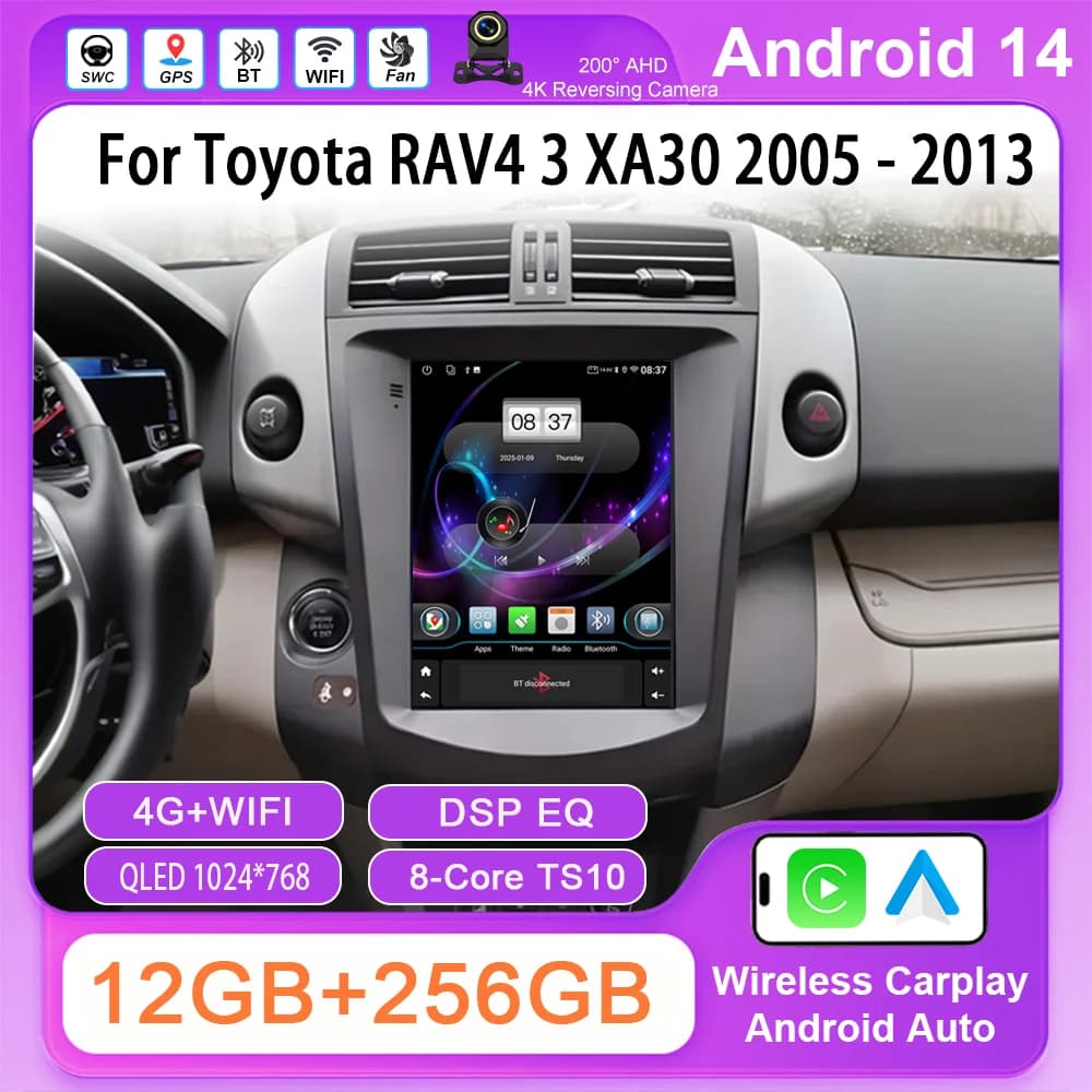 Autoradio Android 14 da 9,7 pollici per Toyota RAV4 3 XA30 2005 -2013 Lettore multimediale automatico GPS Wireless Carplay NO 2Din DVD