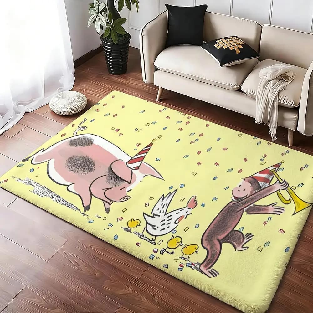 MONKEY CARTOON C-Curious GeorgeS Soft and thick flannel pad for living room, bedroom, kitchen, decorative carpets