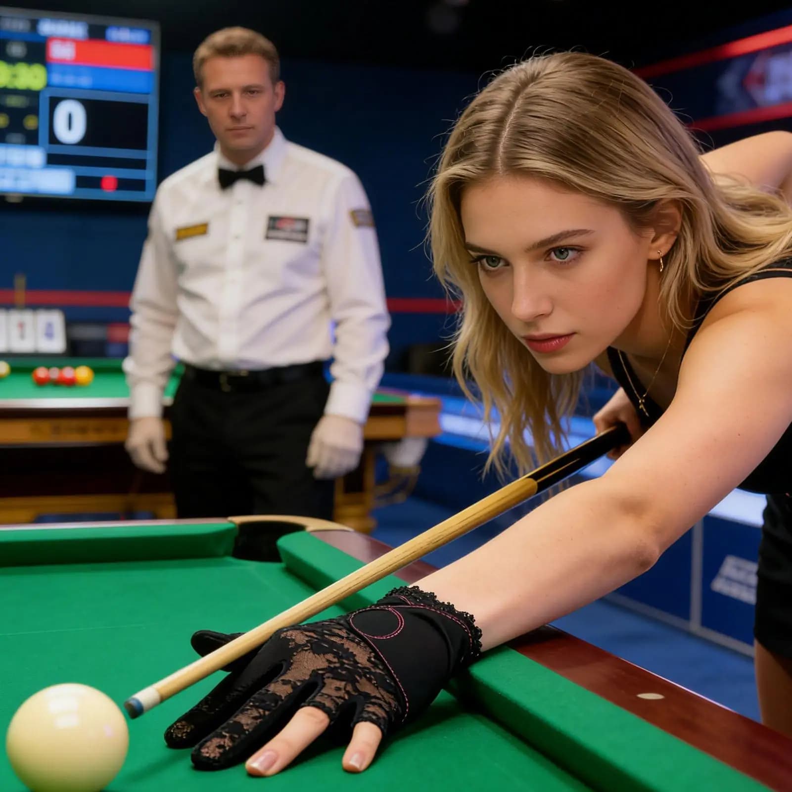 Guanto da biliardo in pizzo da donna per torneo, allenamento all'aperto, competizione, palestra, bar, sala