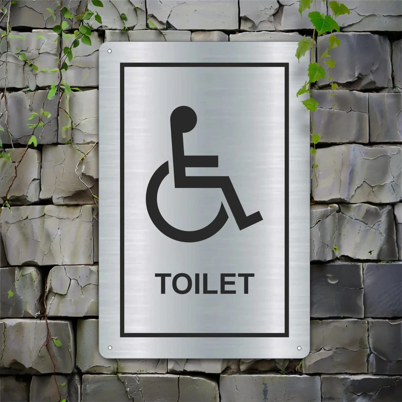 Targa per porta WC piatta 2D in alluminio spazzolato argentato, per uomo e donna, decorazione da parete 20x30cm