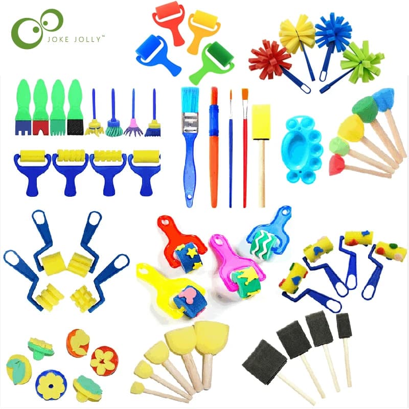 Kit di pennelli per timbri in spugna per bambini, giocattoli da disegno di fiori per bambini, pittura educativa, strumenti di creatività artigianale fai da te DDJ
