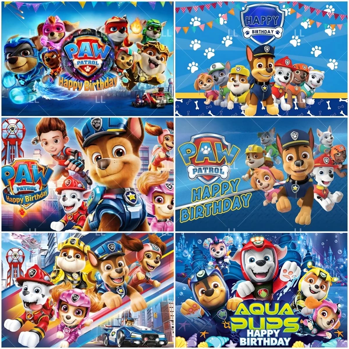 Decorazioni per Festa di Compleanno Bambini PAW Patrol, Sfondo Fotografico Blu con Simpatici Cuccioli, Accessori per Baby Shower, Regalo per Bambini