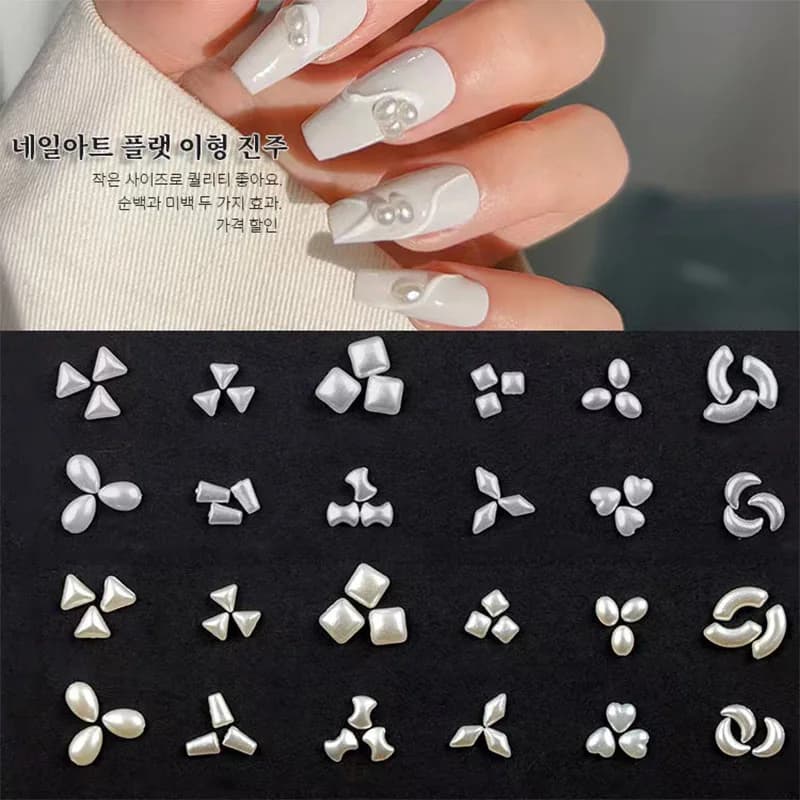 2023 nuova resina bianca perla mix forma serie parte posteriore piatta nail art strass 3D accessori manicure fai da te diamante 300/100 pezzi