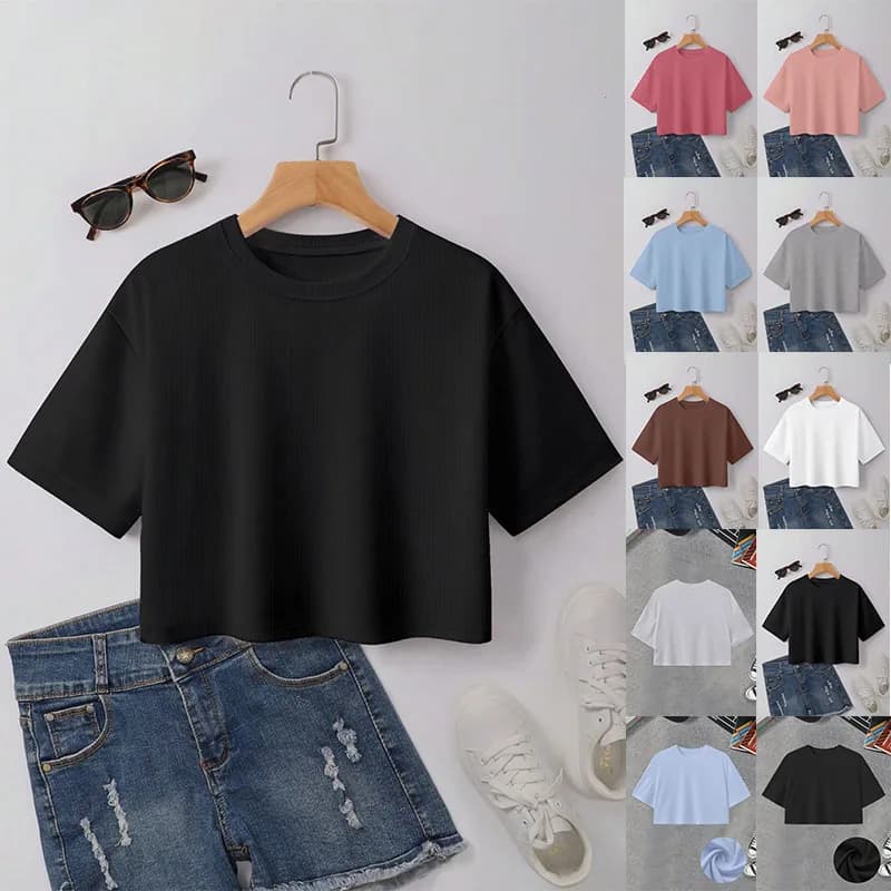 Clean Girl Basic Oversized Tee Solid Short Sleeve Round Neck T Shirt Women Baggy Streetwear Lounge Top