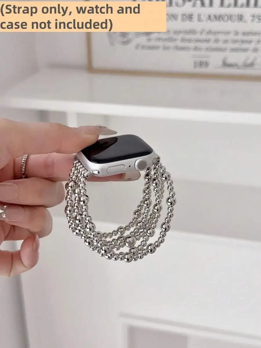 MAPUCE 1pc Fashion Beaded Bracelet Smart Watch Band, Elastic Cord Material, Stylish And Cute, Compatible With Apple Watch Bands