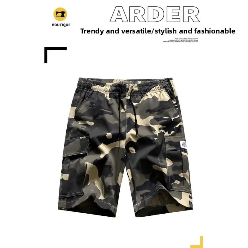 Men's Summer Shorts Lightweight and Breathable, Simple and Natural, for Cycling and Leisure Sports, with Mimetic Print, 5-Point Work Shorts