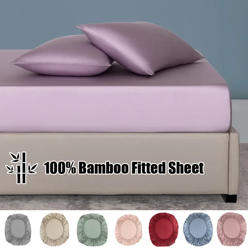 3Pcs 100% Bamboo Fitted Sheet 90x200cm with 2 Pillowcases 48x74cm Adjustable Elastic Bands Luxury Bed Sheet Set Bedding