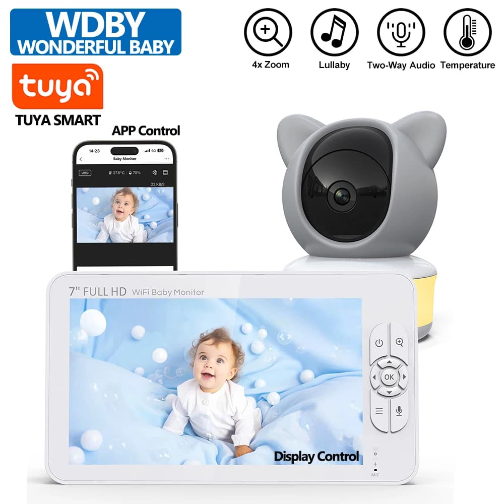 Nuovo Baby Monitor Video da 7 Pollici 2026 con Telecamera PTZ, Zoom 4X, Batteria da 5000mAh, Audio Bidirezionale, Controllo Smart TUYA e Riproduzione Video