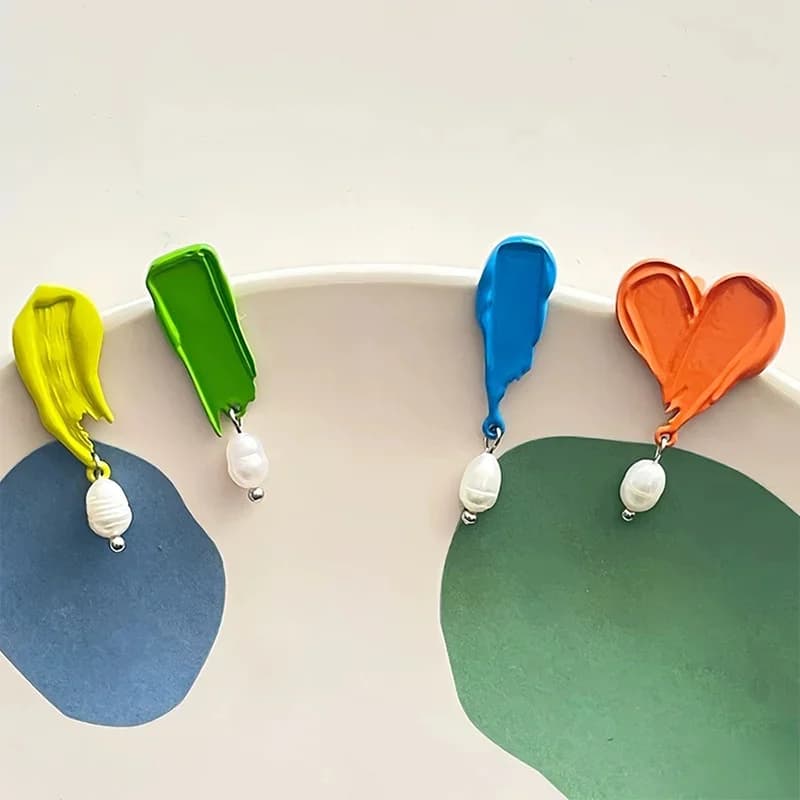 French Retro Oil Painting Colorful Asymmetrical Pearl Drop Earrings For Women Girls Unique Fashion Romantic Jewelry Gift