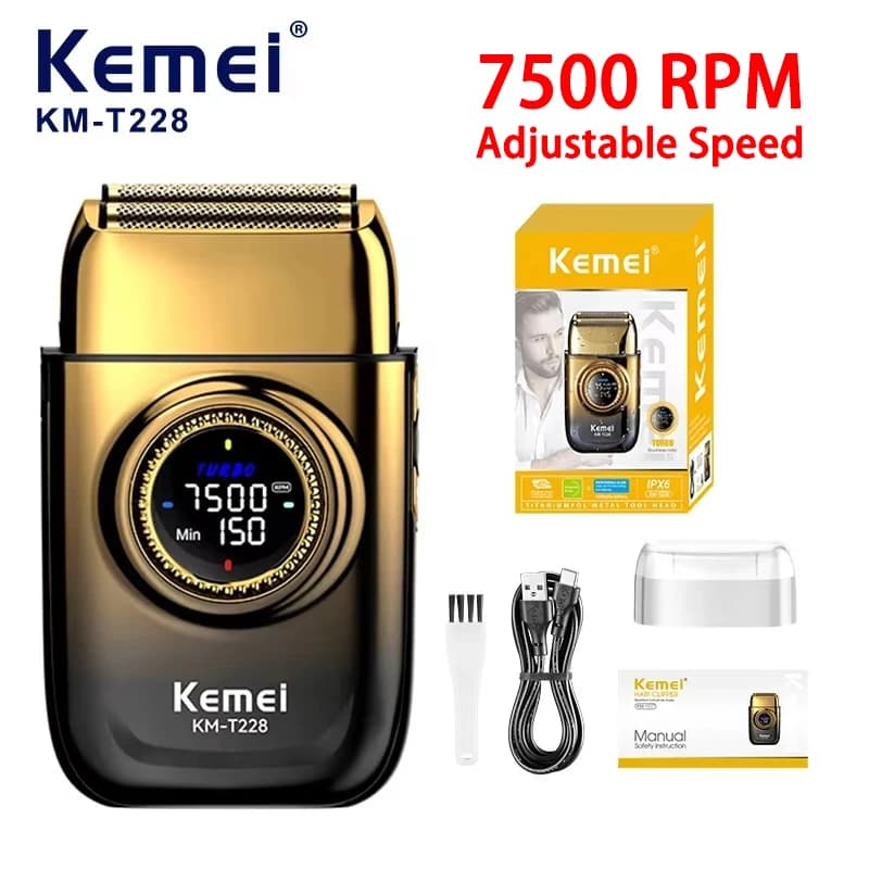 Kemei KM-T228 Macchina da barba da uomo Display a LED Rasoio elettrico Cordless Professionale Alternativo Rasoio per barba a doppia lama