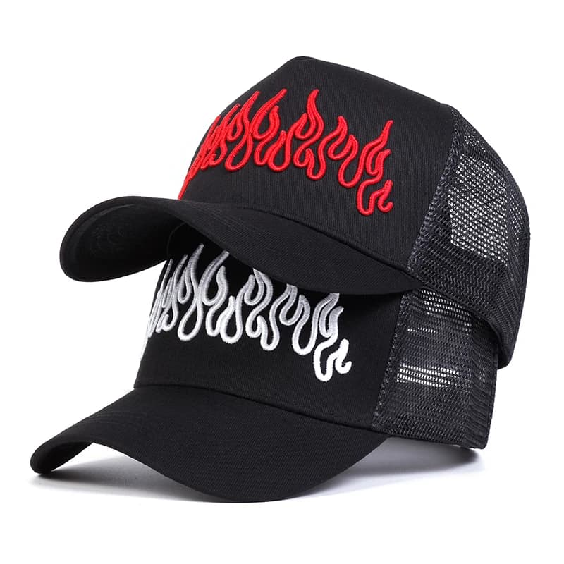 Berretto da baseball in rete da baseball ricamato con fiamma unisex da 1 pezzo Cappello per il tempo libero con protezione solare regolabile per esterni Primavera Autunno Viaggi Turismo Vacanza