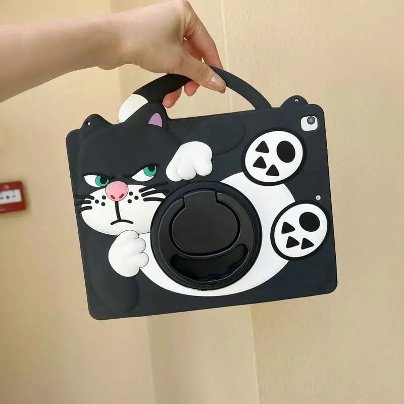 Sink tablet case black cat cartoon for Samsung Galaxy Tab A9 8.7 inches A9Plus 11 inches Slot 360 ° Soft shockproof cover with swivel support