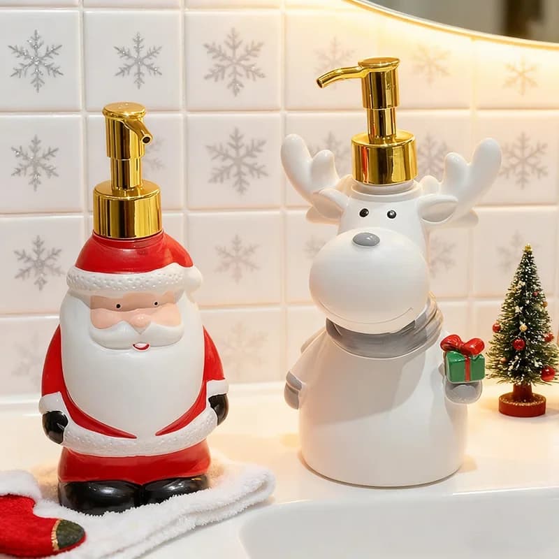 Snowman Hand Soap Liquid Dispenser Lotion Dispenser Christmas Decoration Refillable Container for Countertop Toilet Kitchen