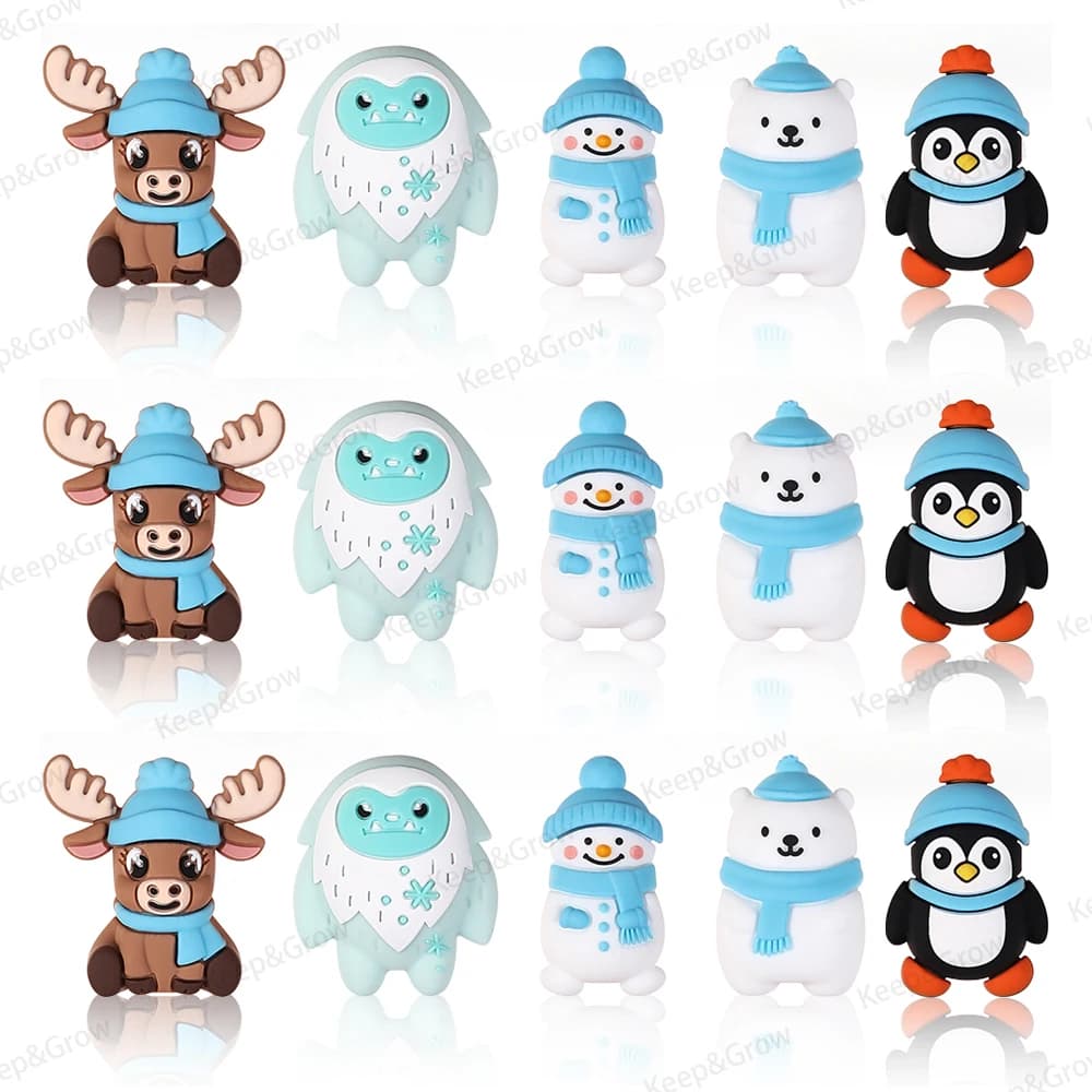 5/20/50 Pz Tema Invernale 3D Perline di Silicone Pupazzo di Neve Pinguino Orso Polare Alce Mostro di Neve Perline Focale Portachiavi FAI DA TE creazione di gioielli