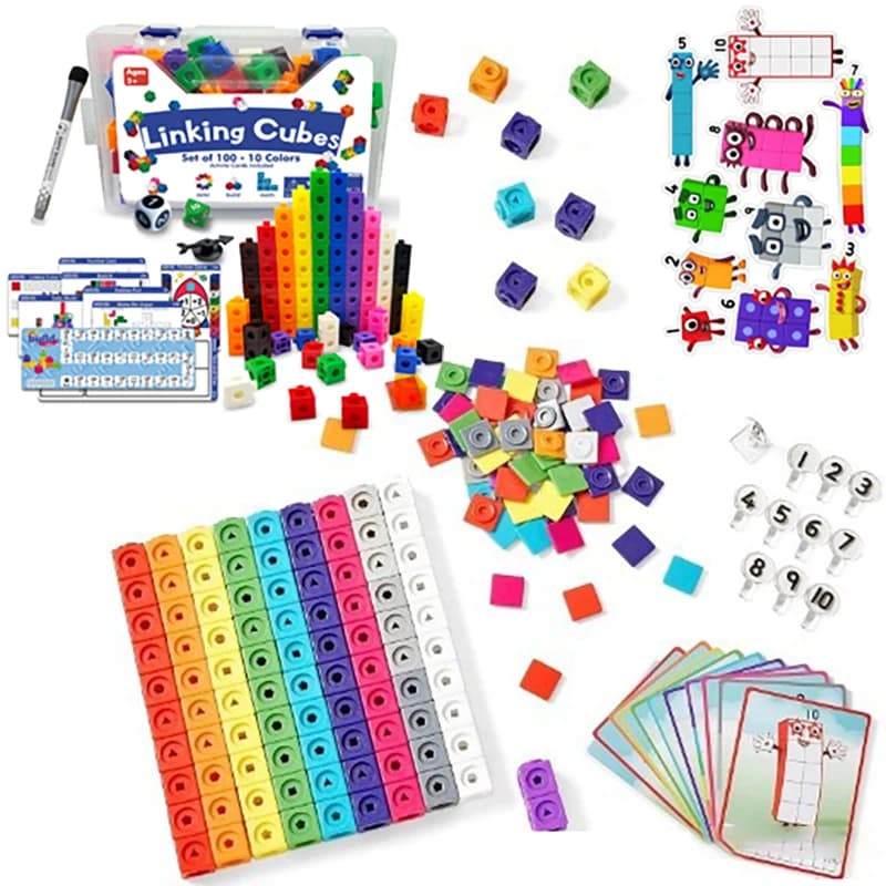 Cubi di collegamento Matematica Building Blocks Carte di attività giocattolo 100 pezzi Numeri Conteggio Contatori Bambini Apprendimento educativo Mattoni Regali