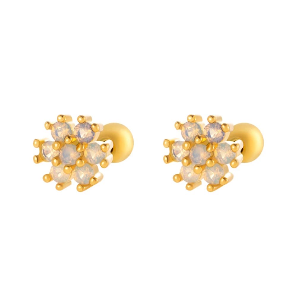 Crystal Zirconia Flower Earrings Copper Inlaid Rhinestone Pierce Stud