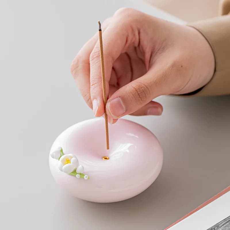 Bruciatore di incenso artigianale a forma di fiore, piccolo, creativo, in ceramica, a forma di loto, porta bastoncini di incenso, per aromaterapia domestica da interno