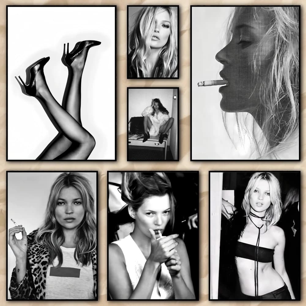 Sexy Supermodel K-Kate Moss Painting Calligraphy High quality Canvas Wall Art For Office Restaurant Home Decoration Set