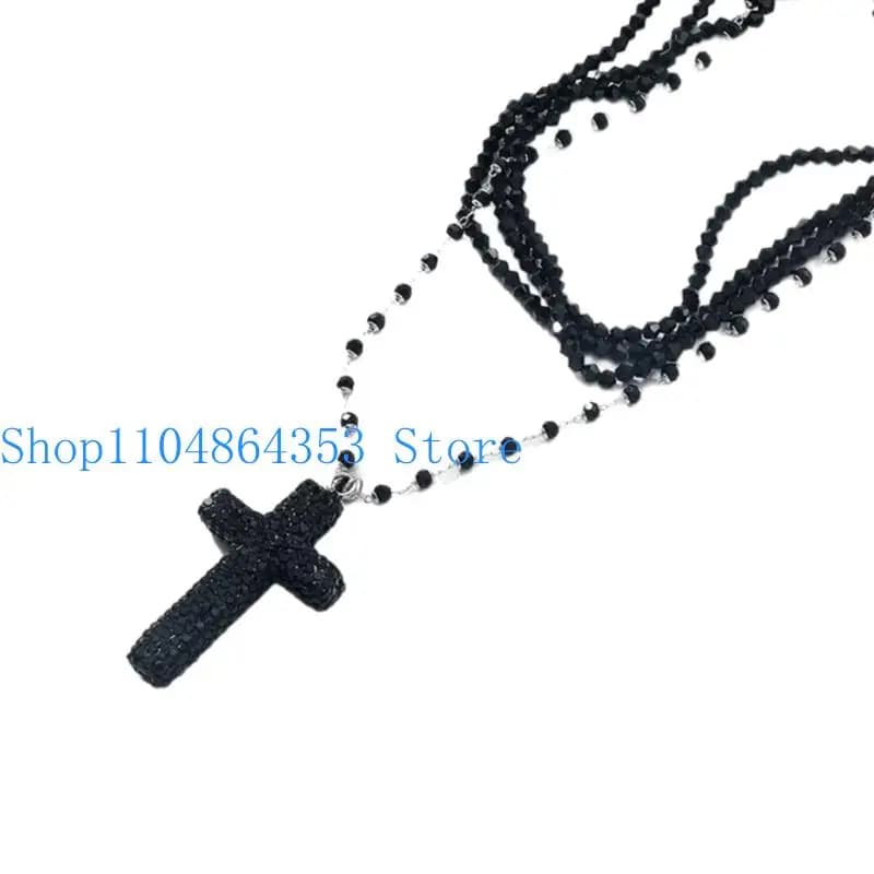652F Fashionable Stackable Beaded Necklace Adjustable Length Crucifix Charm Clavicle Chain Neck Jewelry Accessories
