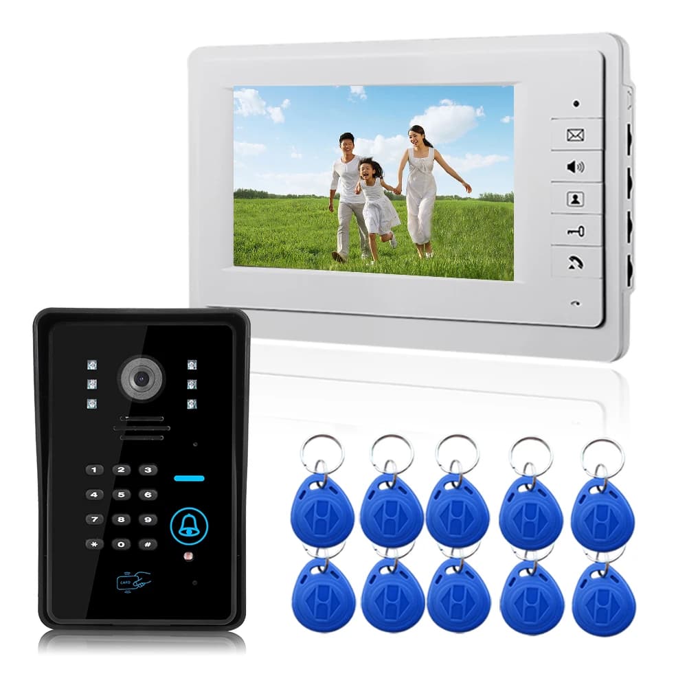 SYSD Citofono campanello con monitor a colori da 7 pollici per videocitofono domestico con password RFID Telecamera IR Ulock
