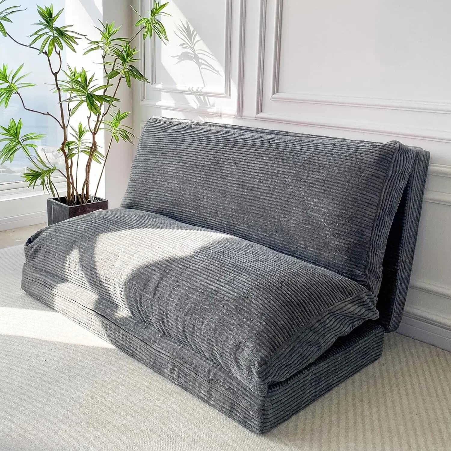 Folding Sofa Bed, Extra Thick and Long Floor Sofa Convertible Sleeper Chair with Washable Cover