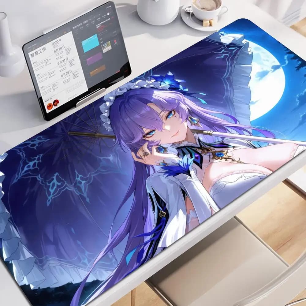 Tappetino per mouse Cantarella Game Wuthering Waves, tappetino da scrivania per ufficio, accessori per computer da gaming, tappetino in gomma con bordo cucito per tastiera