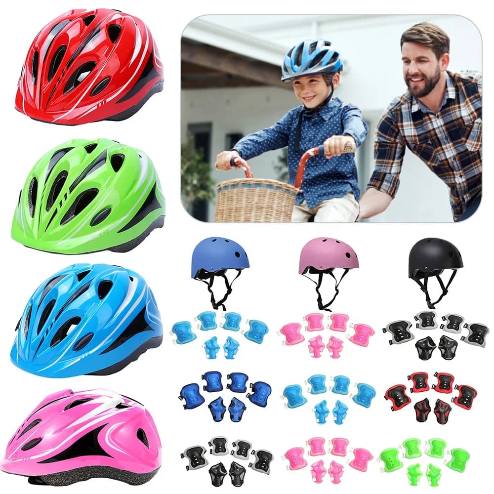 Children's Bicycle Helmet MTB Road Bike Helmet for Children Safe Breathable Protection Headgear with Knee Cover for Outdoor Sports Headgear