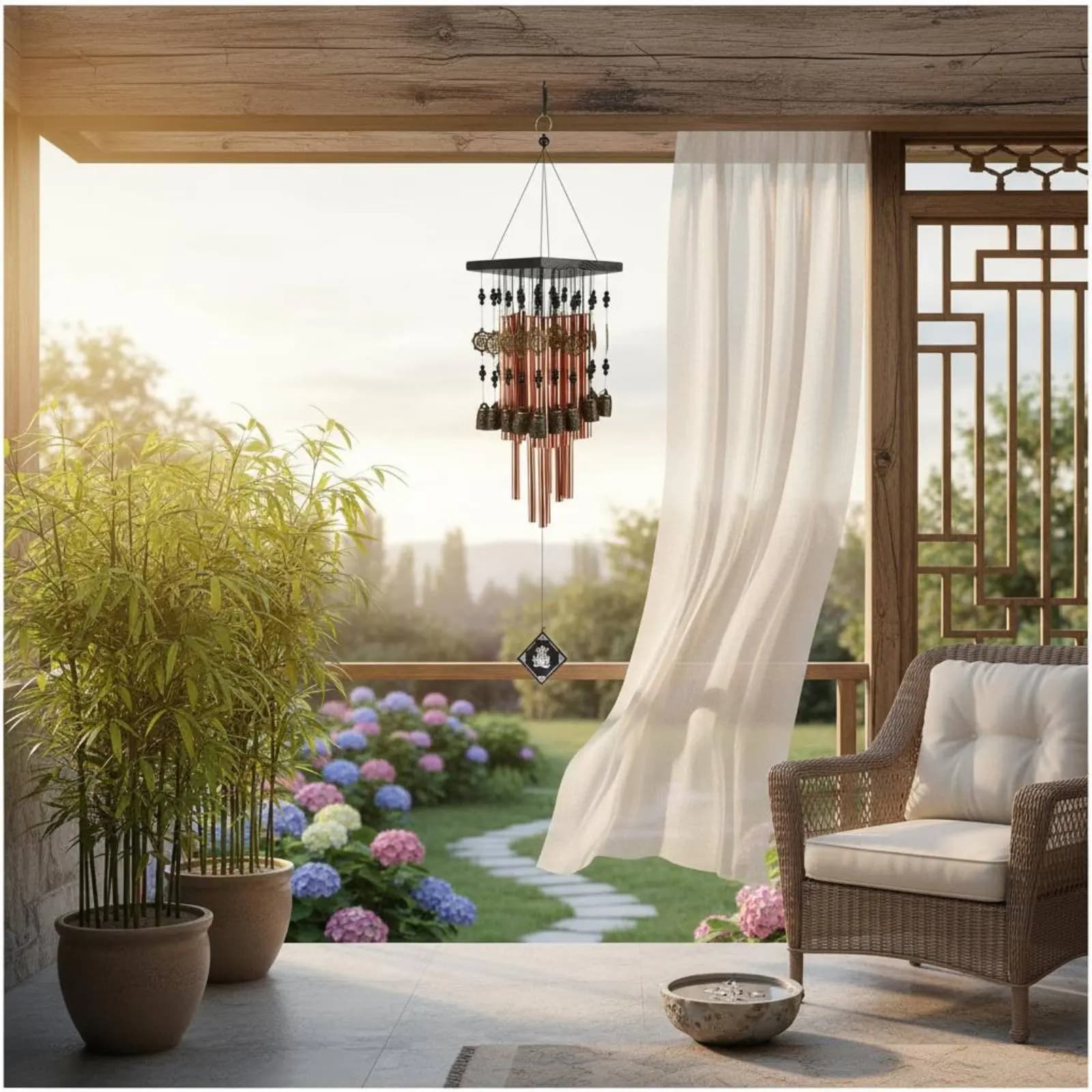 Copper Tube Wind Chime Rustic Charm Metal Wind Chime Decorative Hanging Bells Easy to Hang Garden Decor Year-Round for Balcony