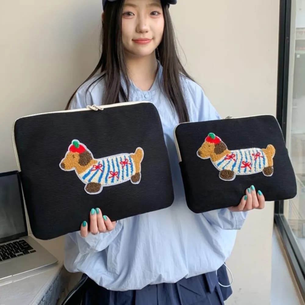 Custodia per tablet Borsa per laptop con cane cartone animato Borsa per tablet Kawaii antiurto Borsa per computer dolce e sottile per ragazza Ragazze/Donne/Donne