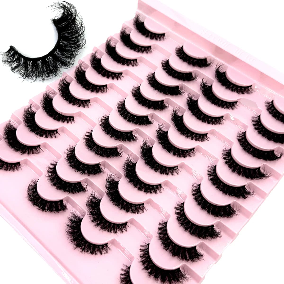 20 pairs of 3D long fake lashes in natural mink, soft and curled mink eyelashes, elongated eyelashes