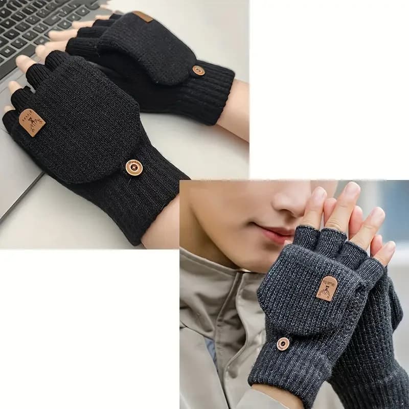 1/2 pairs of winter gloves convertible without fingers in thermal fleece windproof thickening touch screen warm gloves half fingers