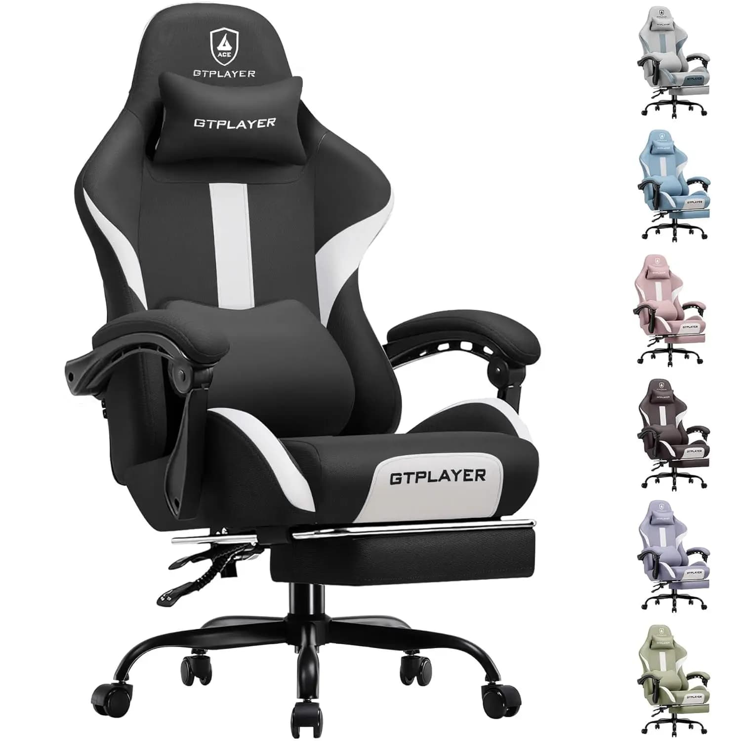 Sedia da Gaming con Poggiapiedi e Cuscino a Molle Insacchettate, Tessuto Traspirante per Ufficio e Casa, Schienale Alto Ergonomico, Personalizzabile