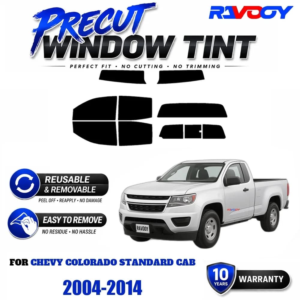 RAVOOY Precut Window Tint, Reusable Removable EPU Film, Custom Fit for Chevy Colorado Standard Cab 2004-2014, UV Heat Protection