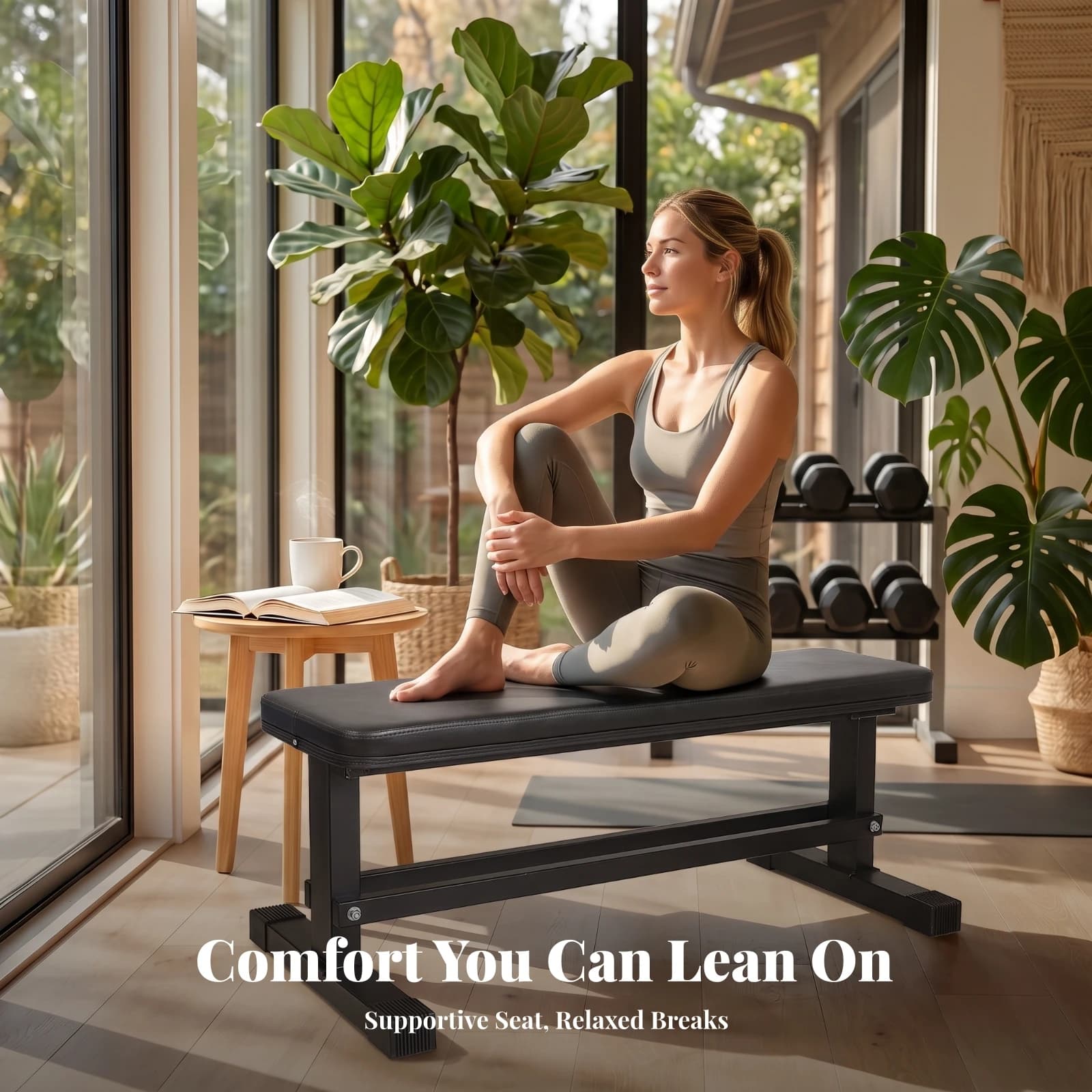 Flat Dumbbell Bench Stable Flat Bench with Padded Top Furniture Wider for Fitness Enthusiasts