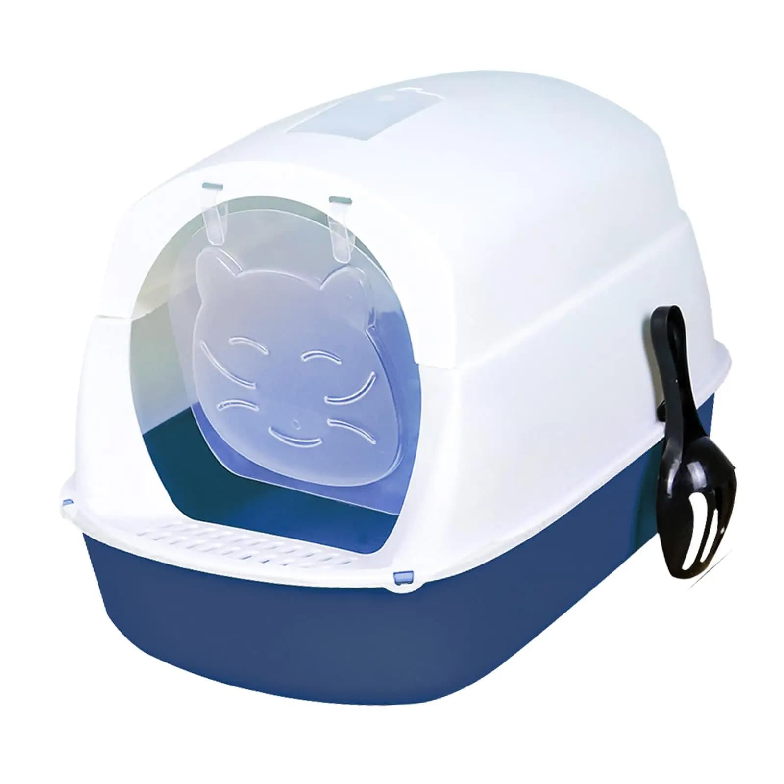 Hooded Cat with Lid Pet Fully Enclosed Cat Toilet with Door Removable Durable Kitty Litter Tray