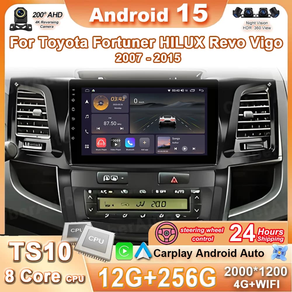 Autoradio Android 15 Per Toyota Fortuner HILUX Revo Vigo 2007 - 2015 GPS Carplay Multimedia Stereo Auto DSP BT Lettore di Navigazione