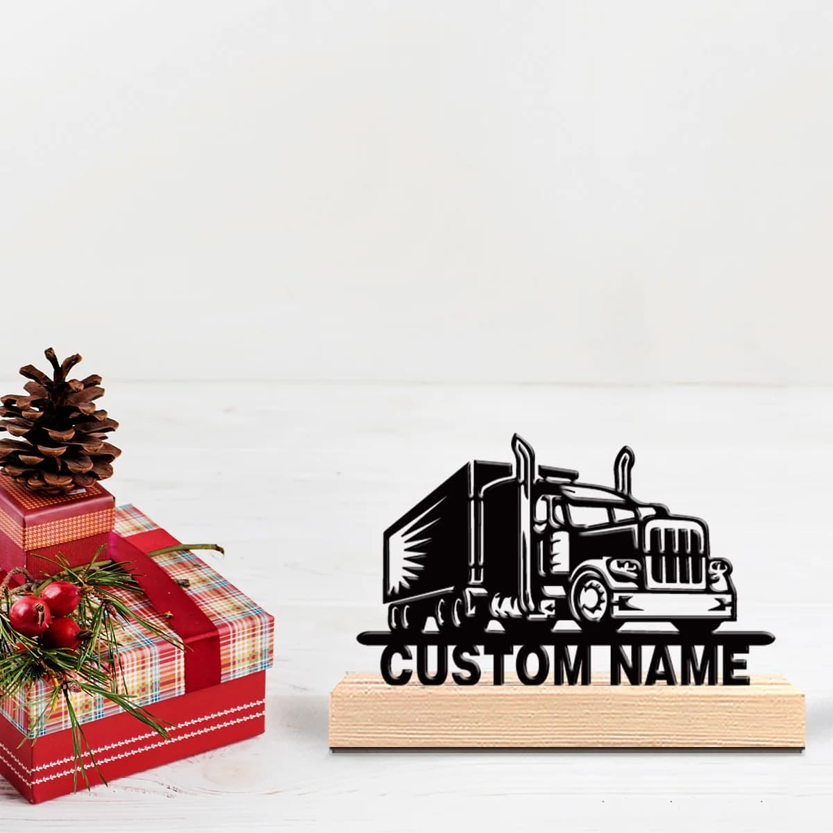 Statua in Metallo Personalizzata di Camion Pesante con Base in Legno, Decorazione da Tavolo Zen, Ideale per l'Ufficio