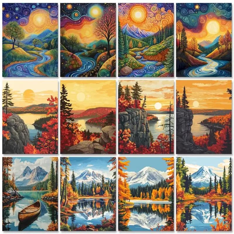 GATYZTORY Diy Paint By Number For Adults Forest Landscape Acrylic Paint Natural scenery Canvas Painting Numbers Home Decors Art