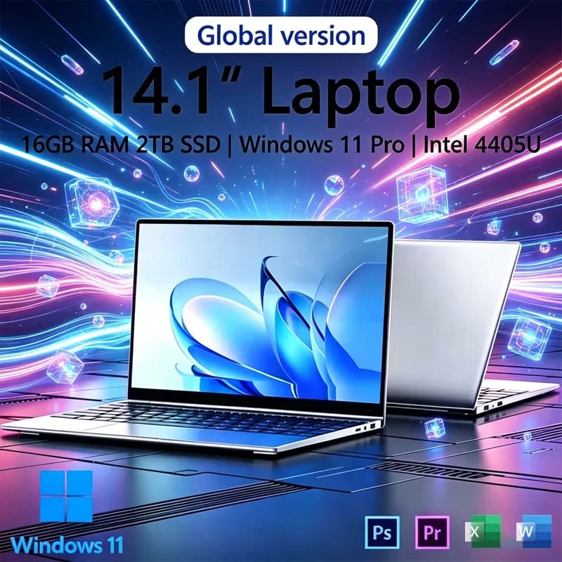 Laptop Ultra Sottile da 14.1" con Intel 4405U, Win11 Pro, 16GB RAM, 2TB SSD, 1080P HD, per Ufficio e Gaming
