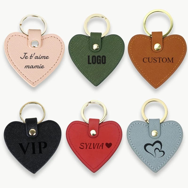 Personalized LOGO Heart Shape Leather Keyring Name Laser Engraving Text Custom Keyring Car Door Bag Pendant Corporate Gift