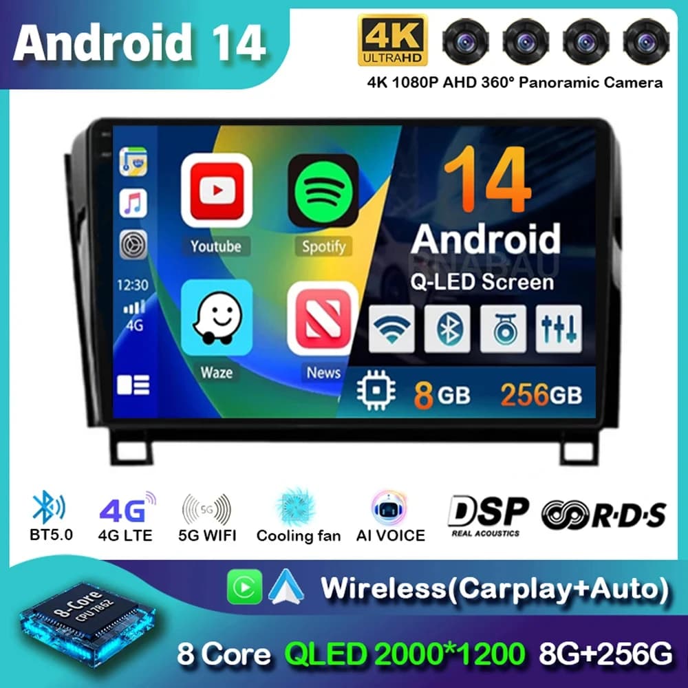 Android 15 Autoradio Per Toyota Tundra XK50 2007-2013 Sequoia XK60 2008-2017 Lettore Video Multimediale di Navigazione Stereo GPS Audio