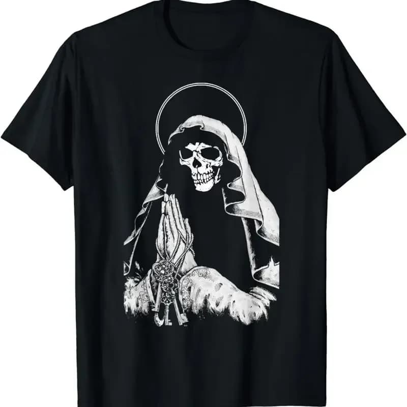 Nuova T-Shirt Edizione Limitata Retro con Teschio che Prega per La Santa Muerte