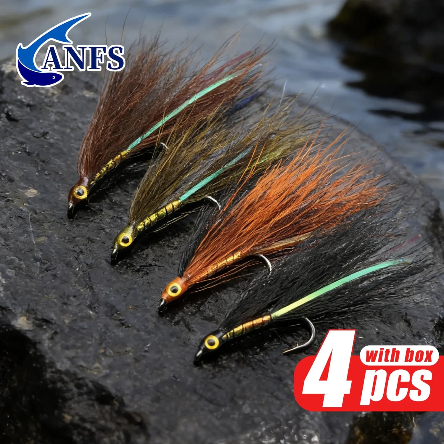 ANFS 4 Pezzi Esche Artificiali per la Pesca a Mosca - Mosche Streamer per Acqua Salata e Dolce - Esche Artificiali Annodate a Mano per Tarpon, Luccio, Spigola, Snook
