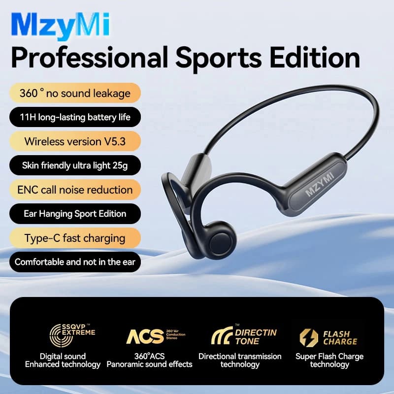 MZYMI B8 Auricolari wireless con archetto da collo Cuffie a conduzione ossea Bluetooth Cuffie da gioco sportive impermeabili con microfono Auricolare stereo