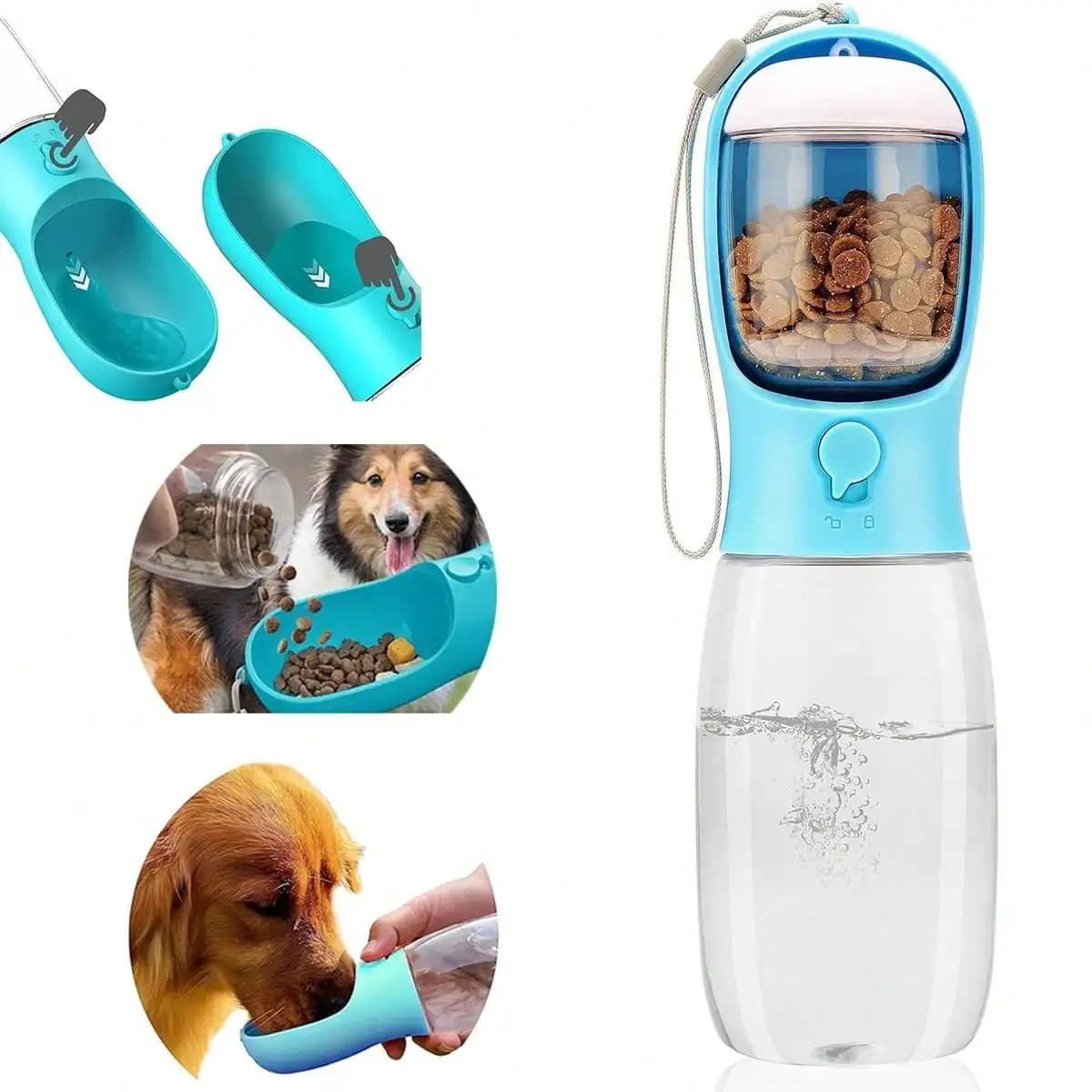 Dispenser Portatile per Acqua e Cibo da Viaggio per Animali Domestici, Ciotola per Cani e Cuccioli