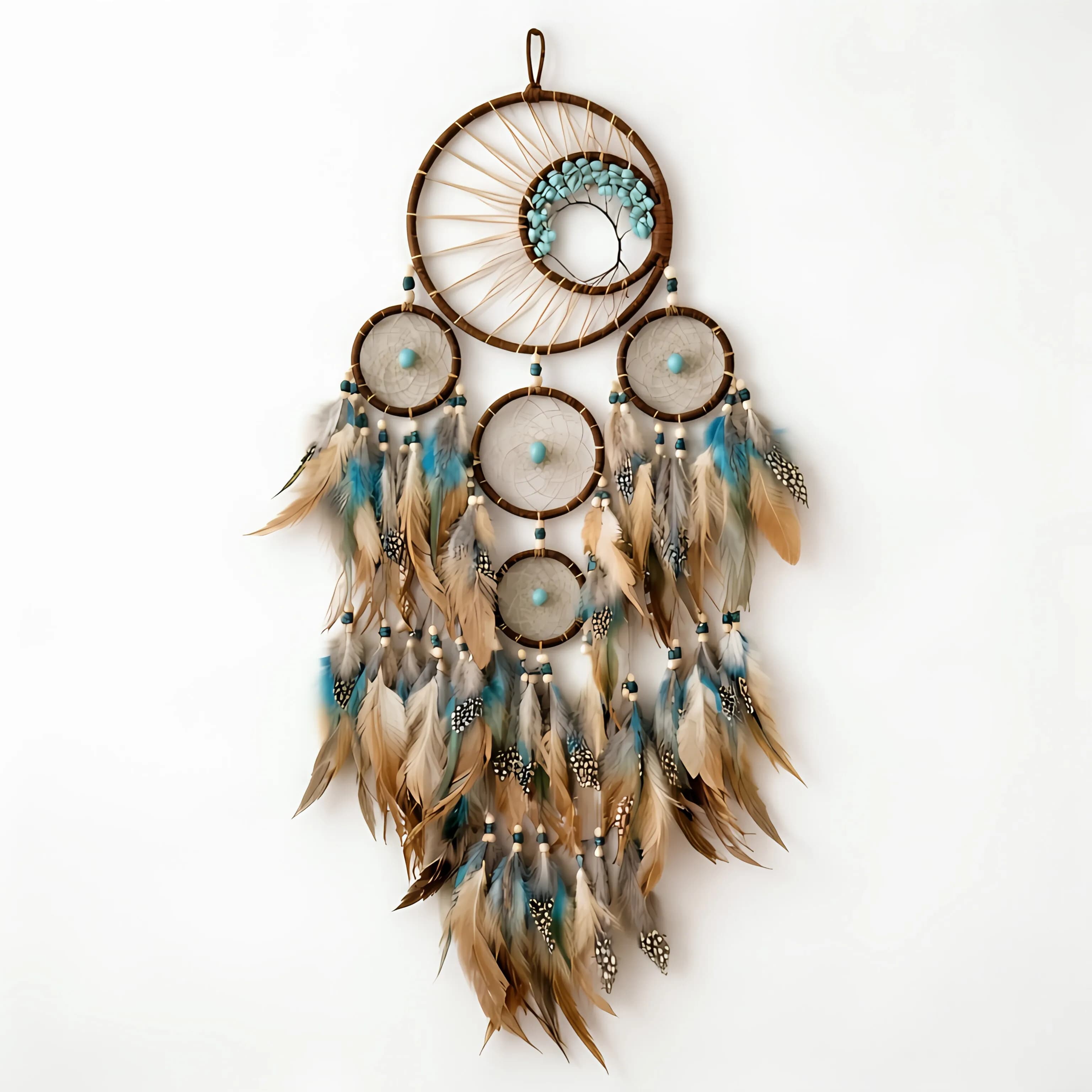 High Grade Turquoise Life Tree Dream Catcher, Colorful Feather Wind Chime Wall Decoration Pendant