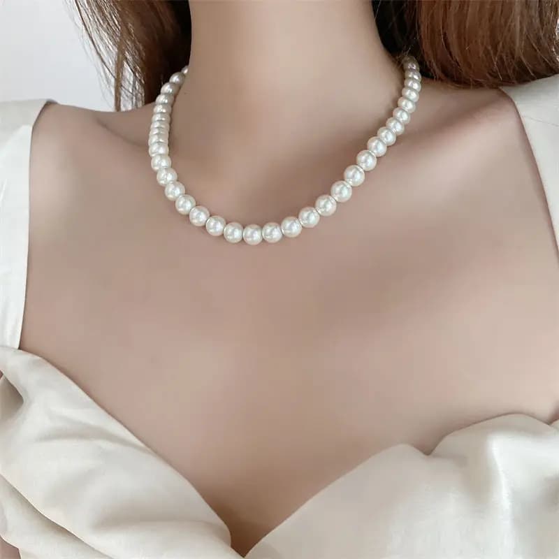 1pc Classic Elegant White Pearl Chokers Necklace For Women Men Wedding Banquet Necklaces Vintage Beads Handmade Jewelry Party Gift