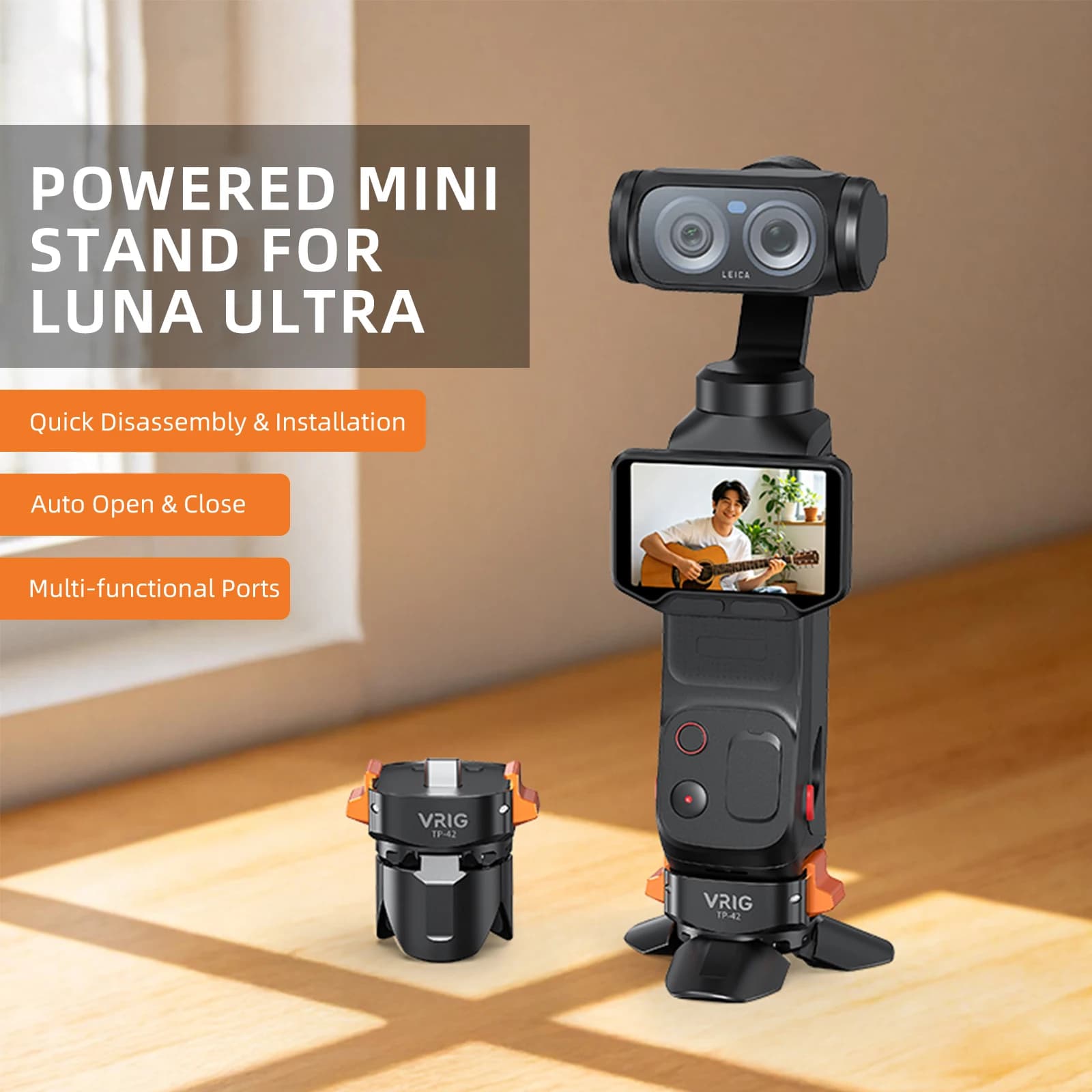 VRIG Magnetic Tripod with Type-C Charging for Insta360 Luna Ultra Compact Desktop Stand Quick Release Base Action Camera Access