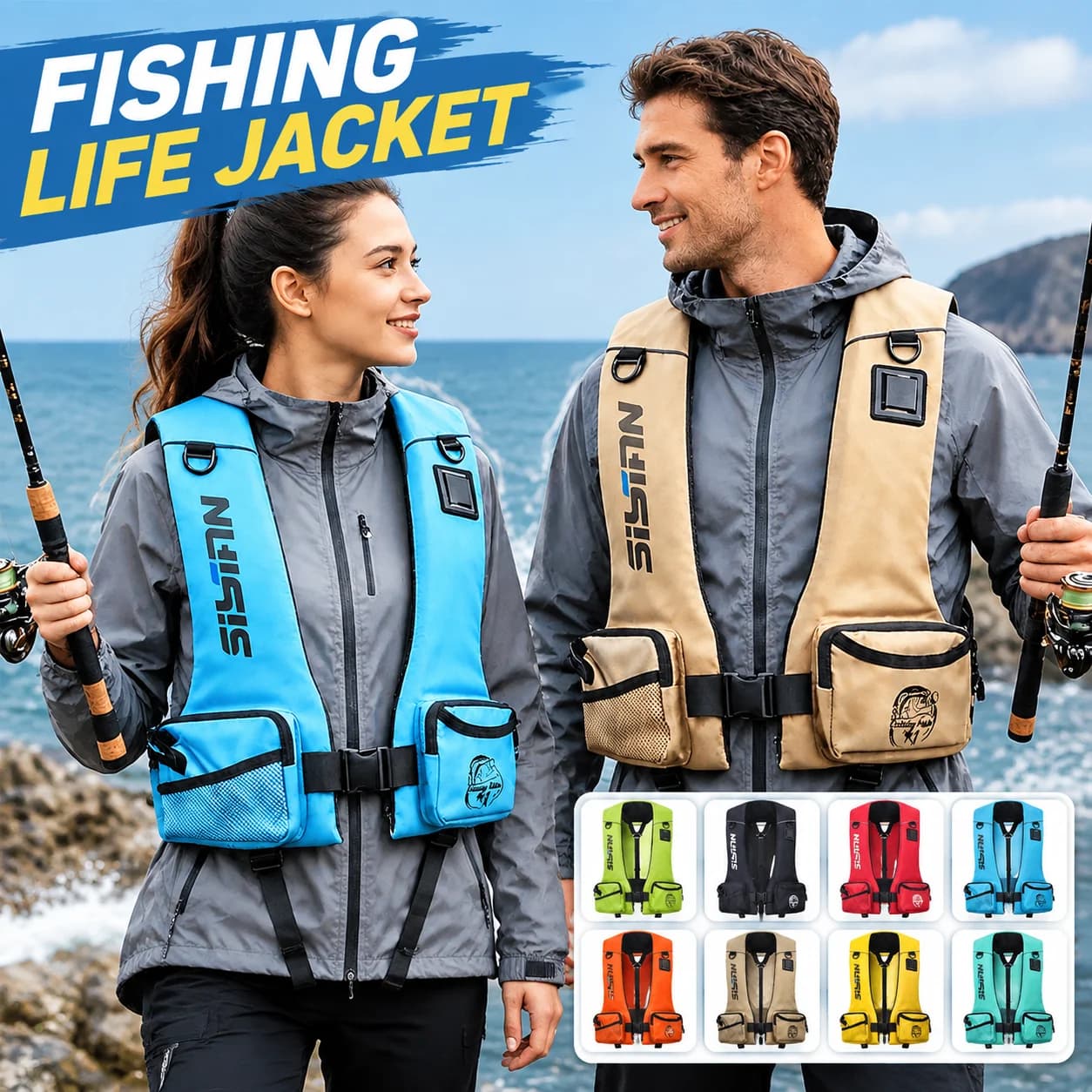 Adult 75N Buoyancy Fishing Life Jacket Buoyancy Vest for Saltwater Surf Rock Fishing Lightweight Breathable Camping Kayak
